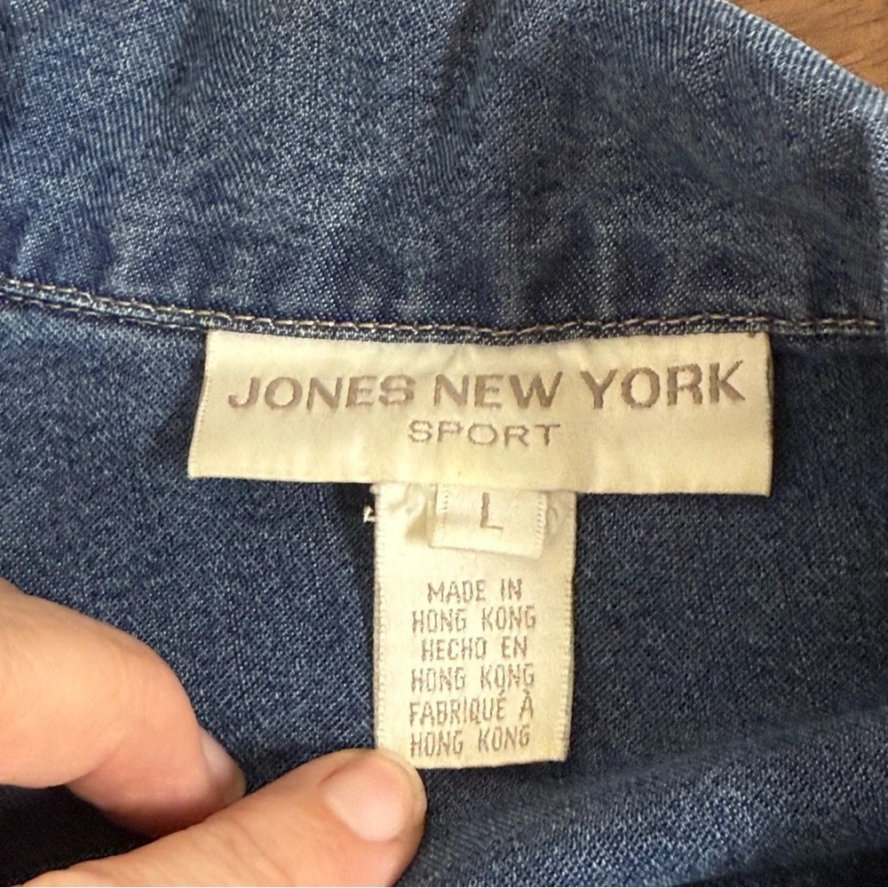 Jones New York Sport Denim Utility Jacket Large Blue Button Front Vintage 90s - Picture 9 of 12